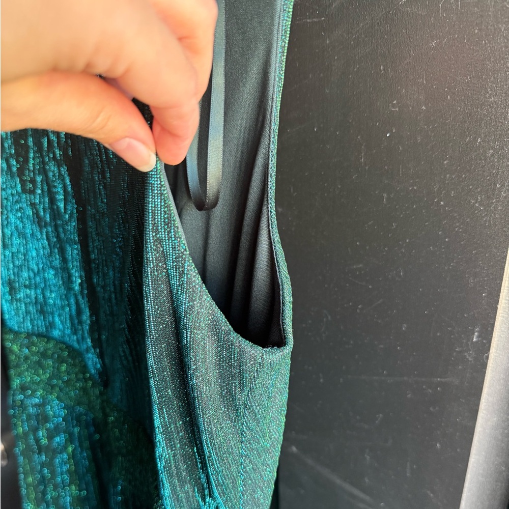 NWT Betsy and Adam long crinkle V-neck dress in color Jade Size 10 - Picture 14 of 16
